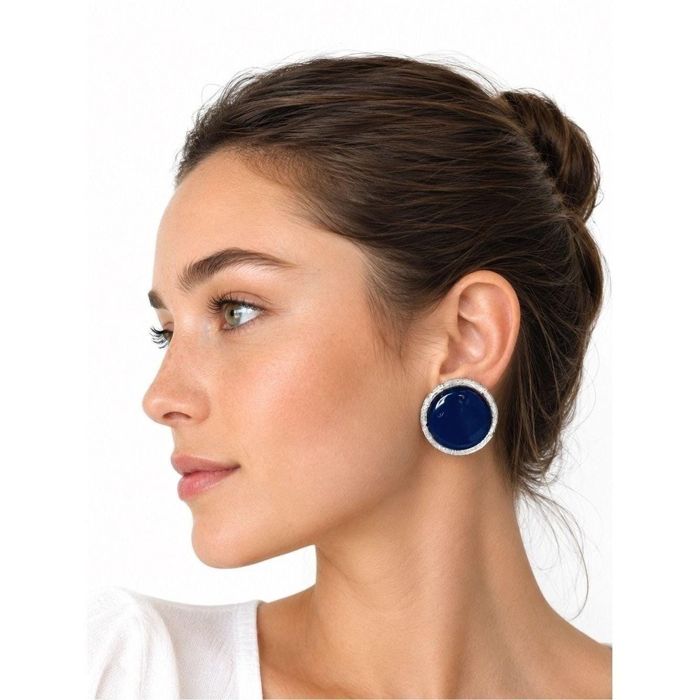 Vintage‎ Signed Lisner Cobalt Blue Cabochon Clip-On Earrings Large Statement